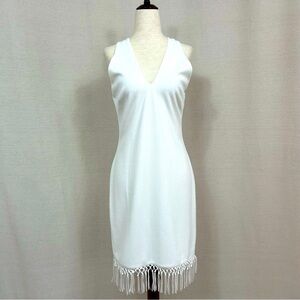 Adrianna Papell White Fringe Midi Dress